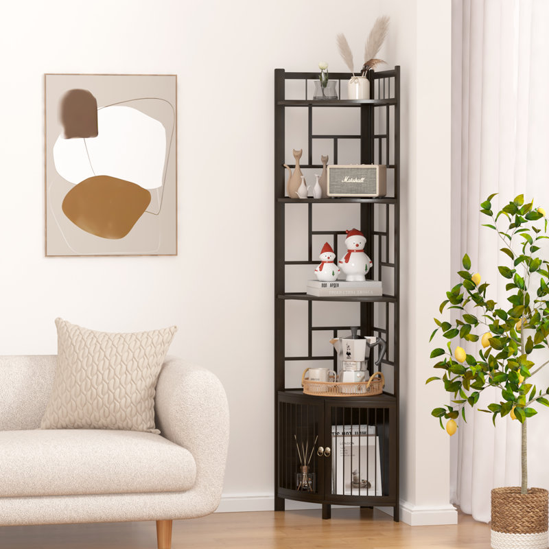 Winston Porter Siepie Five storey Chinese Bamboo Corner Cabinet Wayfair